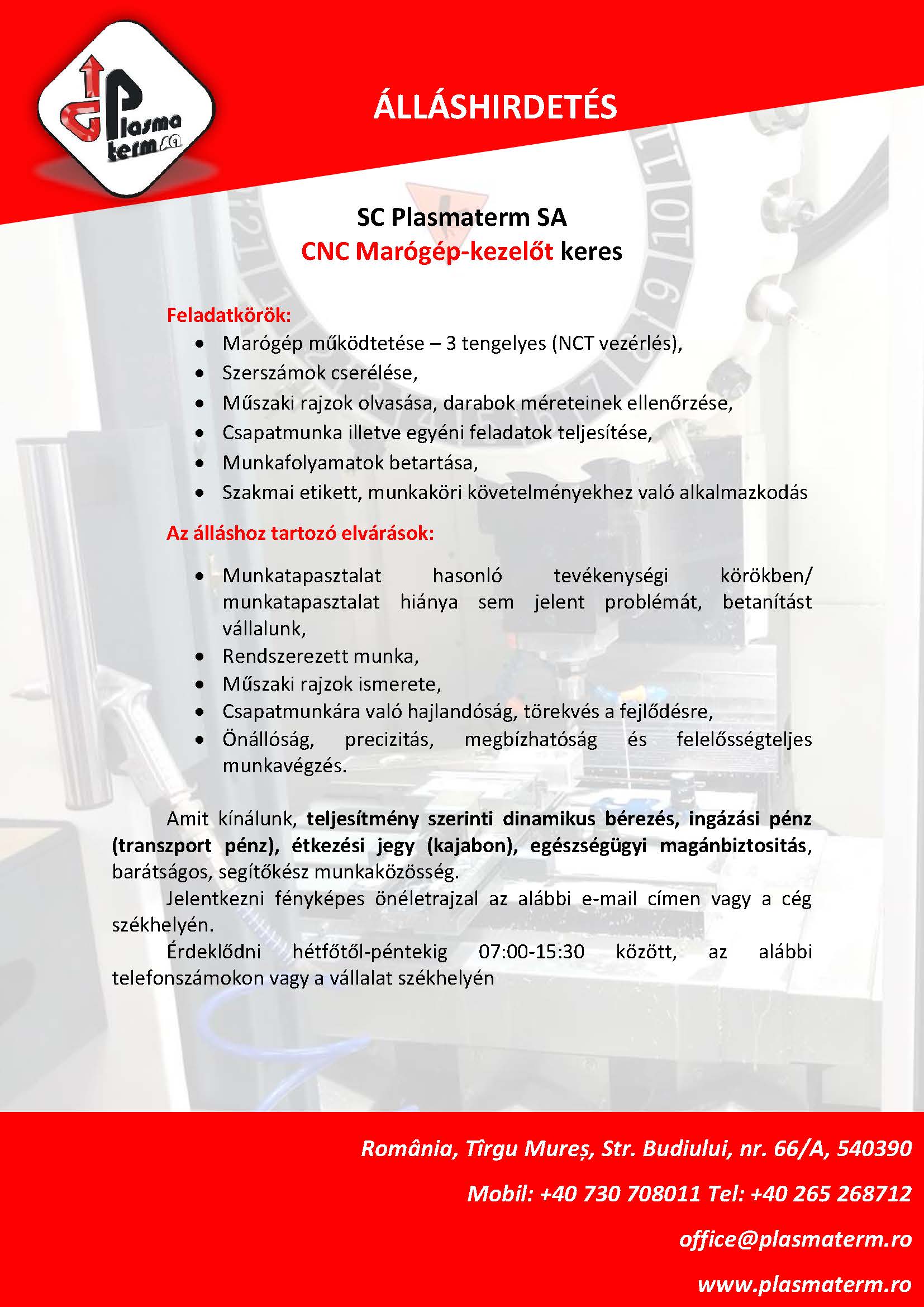 We are hiring CNC operators! Plasmaterm